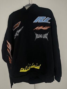 Rolling Loud Black Graphic Hoodie with Multicolor Racing Logos